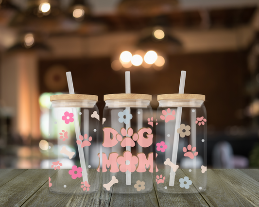 Dog mom 16 oz glass libbey